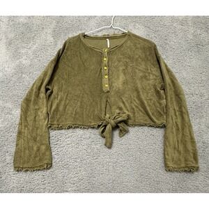 Free‎ People Emma's Henley Green Small Cropped Terry Cloth